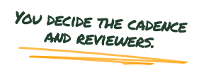 You decide the cadence and reviewers.